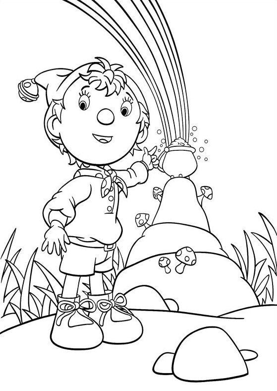 Coloriage de Oui-Oui avec son véhicule dans un paysage ensoleillé