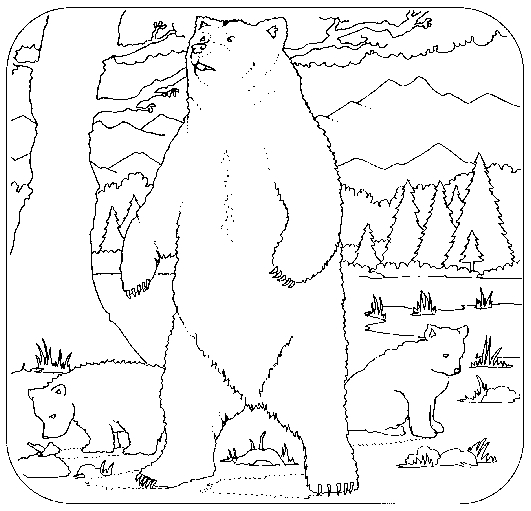Coloriage d'un ours se reposant sur un rocher en pleine nature