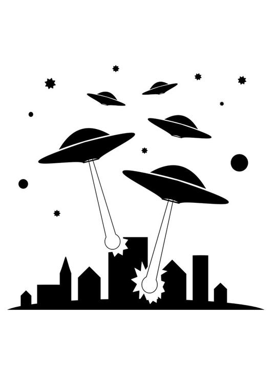 Coloriage d'un vaisseau spatial survolant une planète