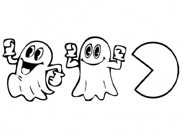 Coloriage de Pac-Man en pleine chasse aux fantômes dans un labyrinthe