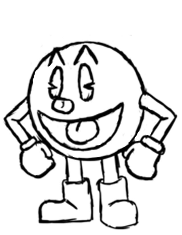 Coloriage de Pac-Man et des fantômes dans un décor ludique
