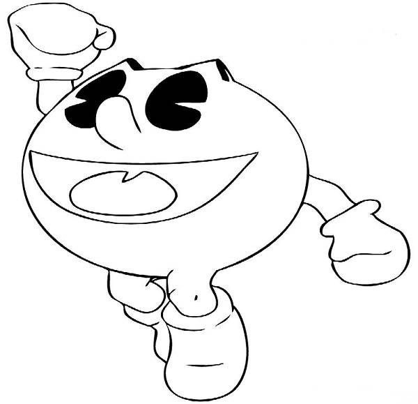 Coloriage de Pac-Man poursuivant des fantômes dans un décor rétro