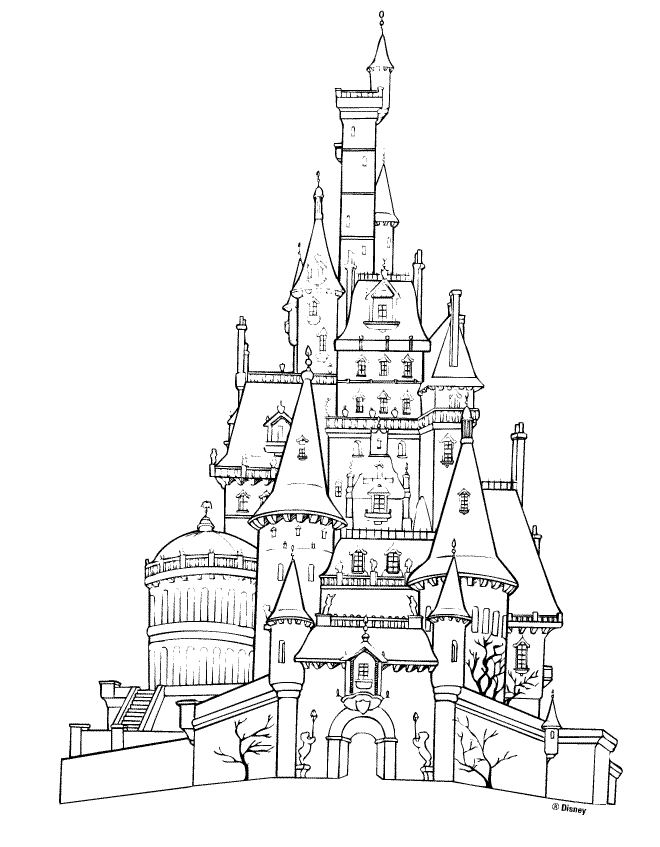 Coloriage d'un palais majestueux avec des jardins environnants