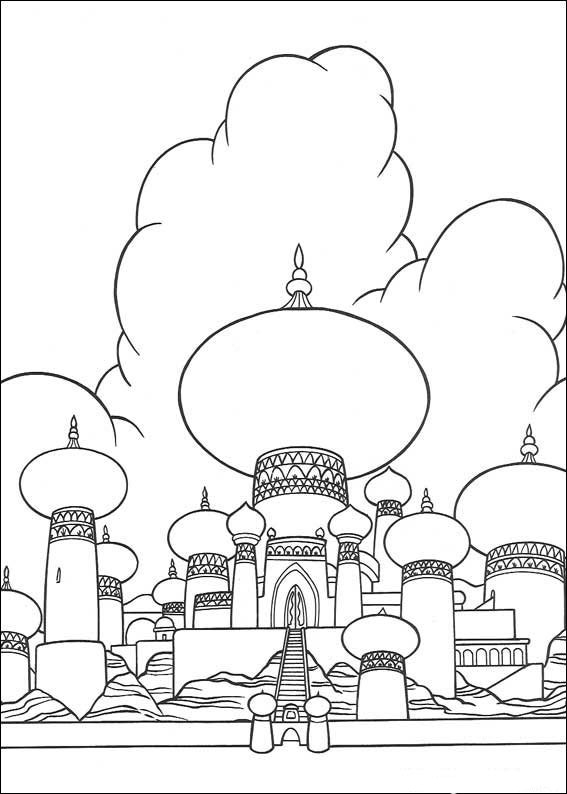 Coloriage d'un palais majestueux avec ses jardins environnants