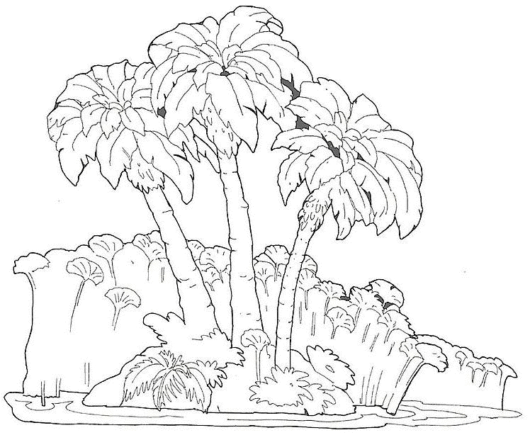 Coloriage d'un palmier majestueux sur fond tropical