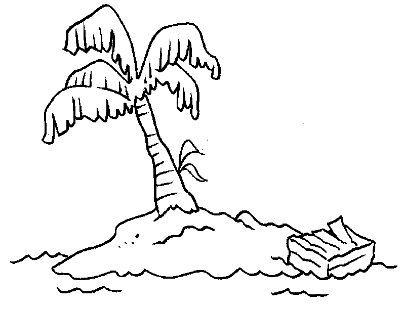 Coloriage d'un palmier avec ciel et nuages