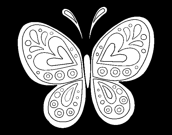 Coloriage d'un papillon aux ailes ornées de motifs délicats