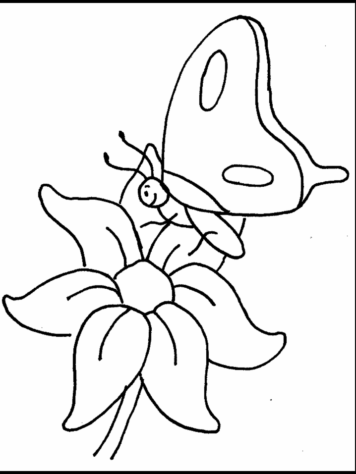 Coloriage d'un papillon aux ailes déployées dans un jardin