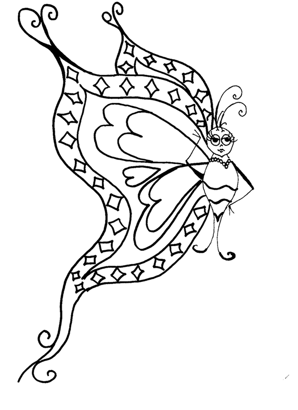 Coloriage d'un papillon au design original avec motifs