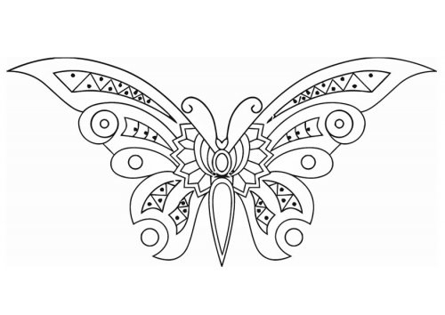 Coloriage d'un papillon en vol sur fond floral