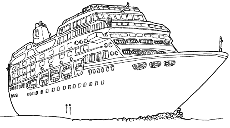Coloriage d'un paquebot de croisière en mer avec des détails maritimes