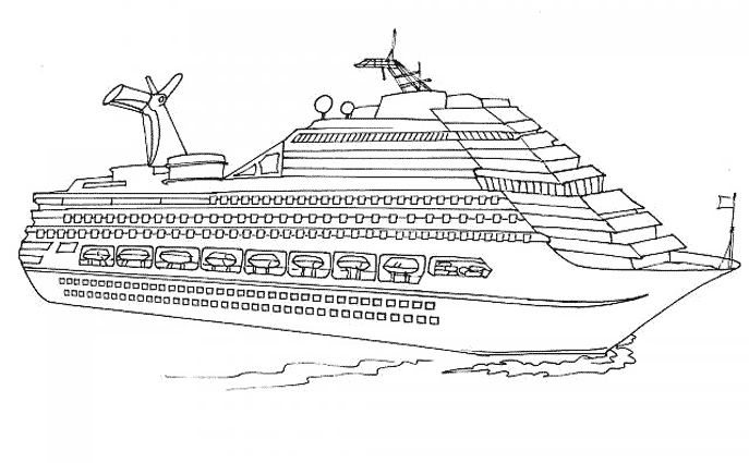 Coloriage d'un paquebot de croisière voguant sur une mer calme
