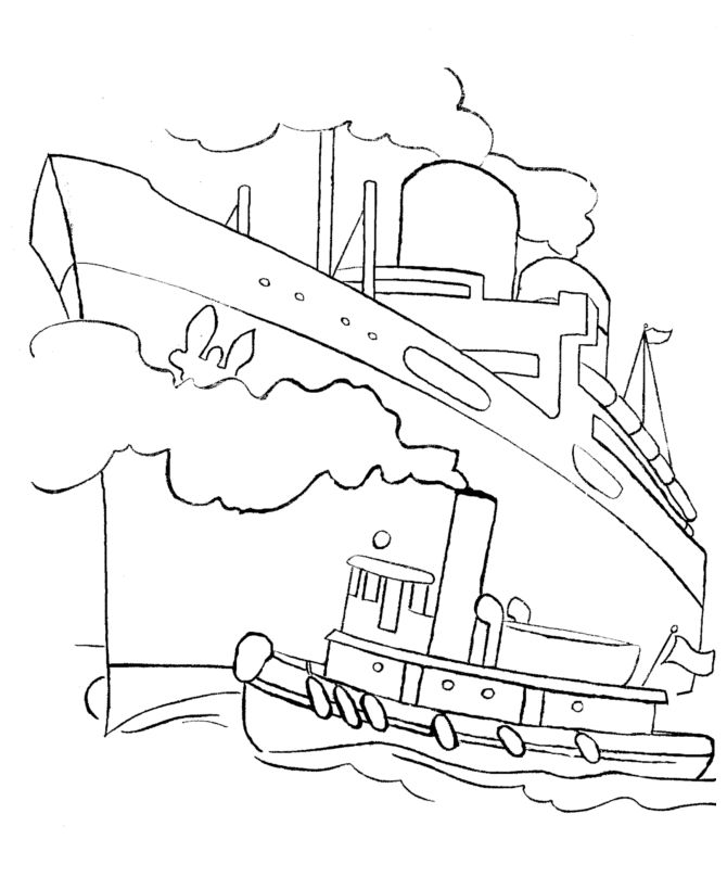 Coloriage d'un paquebot de croisière naviguant sur la mer