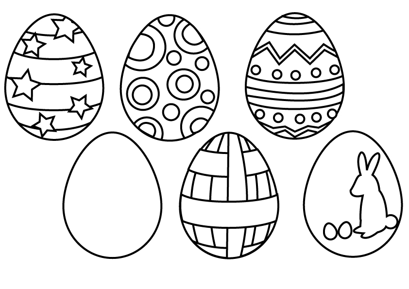Coloriage de Pâques avec un lapin et des œufs dans un jardin fleuri