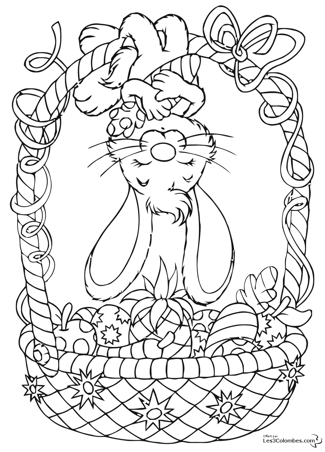 Scène de Pâques avec des œufs et un lapin dans un jardin fleuri