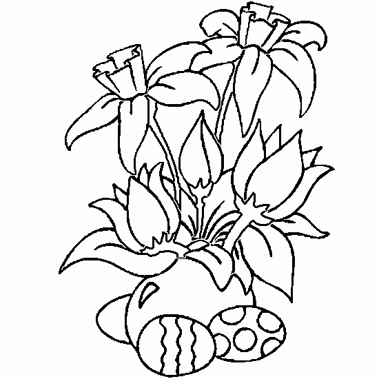 Un dessin de Pâques : un lapin décorant des œufs colorés dans un jardin