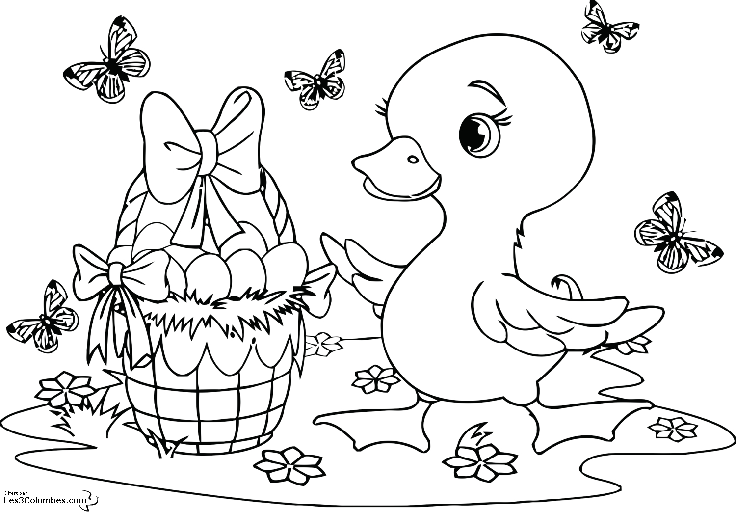 Coloriage de Pâques avec un œuf et des éléments printaniers