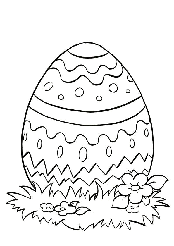 Coloriage de Pâques avec un lapin entouré d'œufs colorés et de fleurs