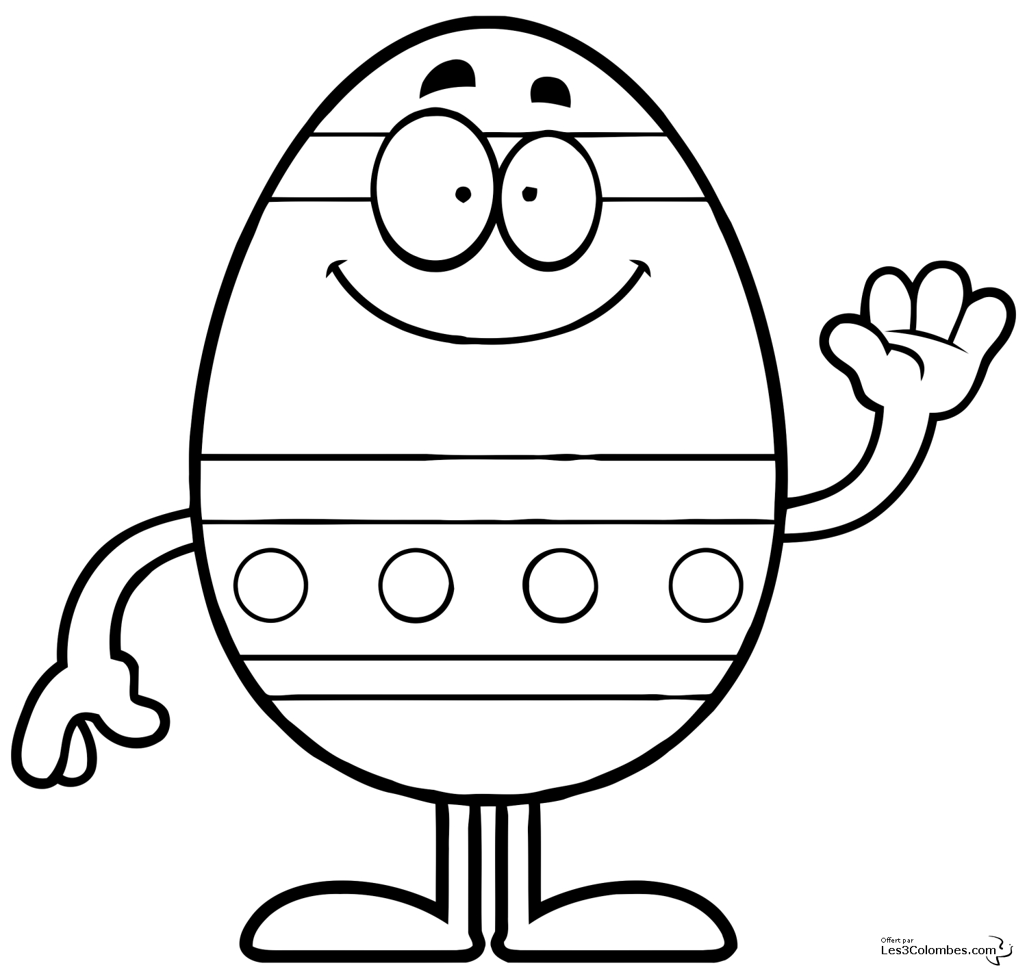 Coloriage de Pâques avec un lapin portant des œufs colorés dans un jardin