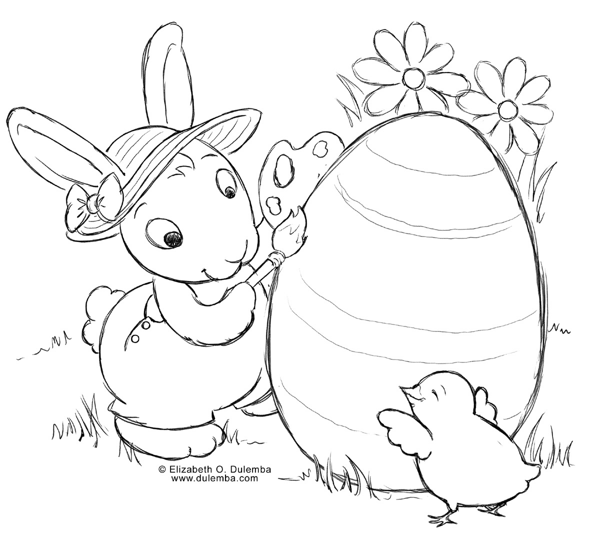 Scène de Pâques avec un lapin et des œufs dans un jardin