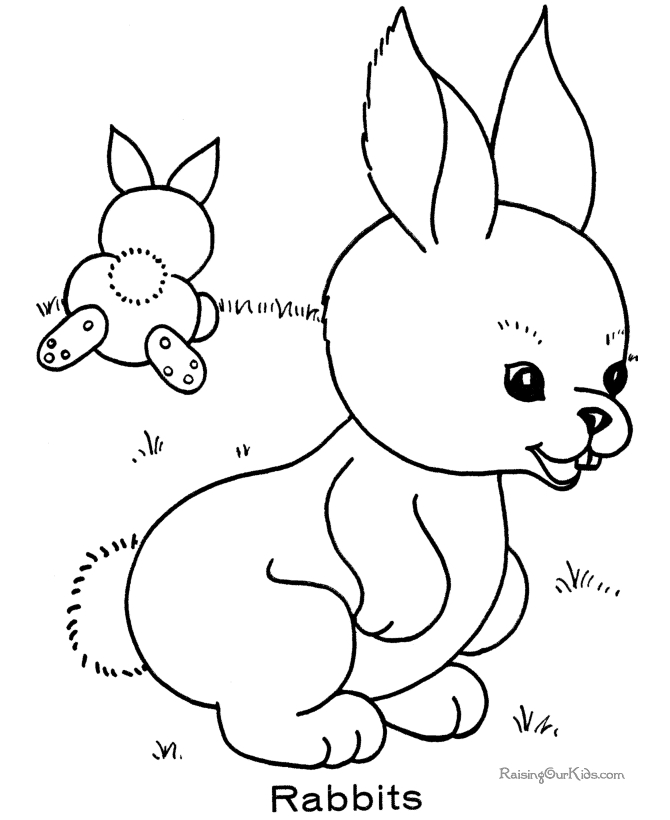 Un joli coloriage de Pâques avec un œuf, un lapin et des fleurs