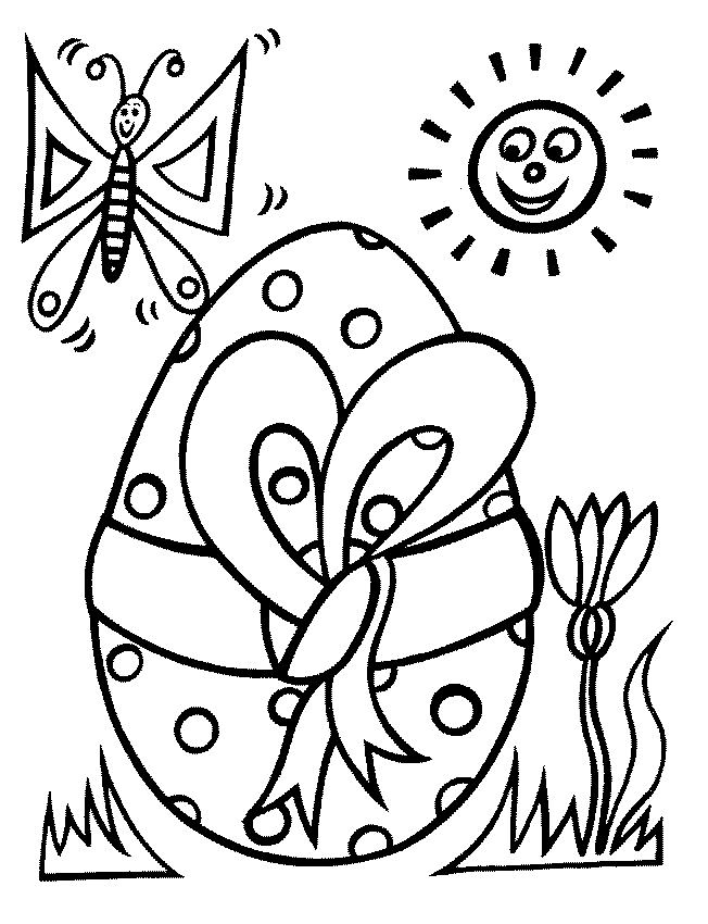 Coloriage de Pâques avec un lapin joyeux et des œufs décorés dans un jardin