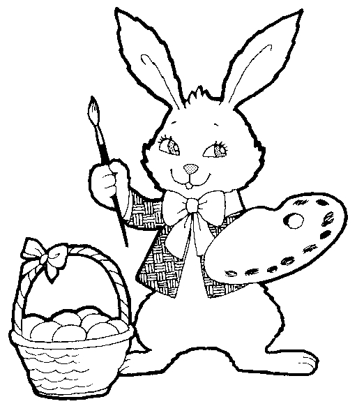 Un lapin de Pâques entouré d'œufs colorés dans un jardin printanier