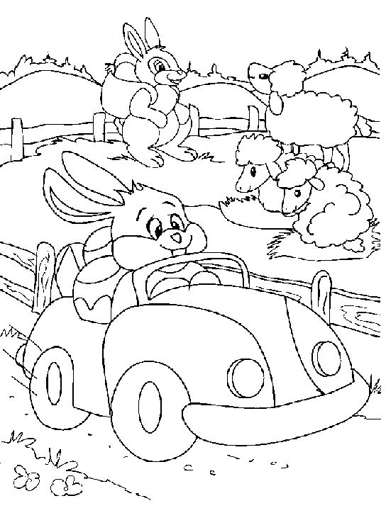 Lapin de Pâques tenant un œuf coloré dans un paysage printanier