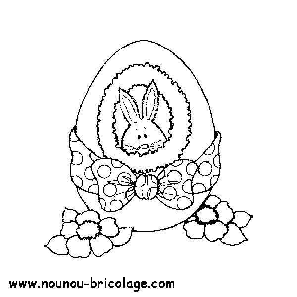 Coloriage de Pâques avec des œufs décorés et un lapin joyeux