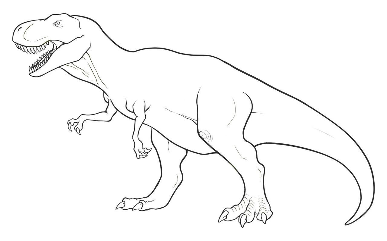 Coloriage d'un dinosaure dans un parc jurassique avec des éléments naturels Coloriage d'un dinosaure dans un parc jurassique avec des éléments naturels
