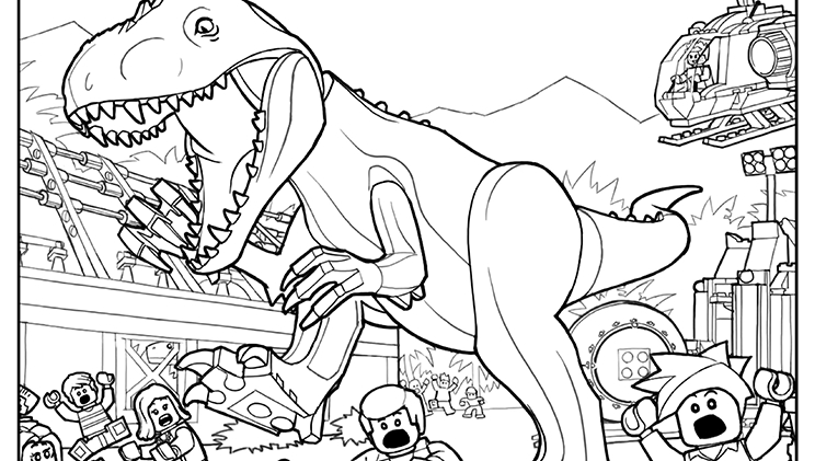 Coloriage d'un dinosaure dans un paysage du Parc Jurassique Coloriage d'un dinosaure dans un paysage du Parc Jurassique