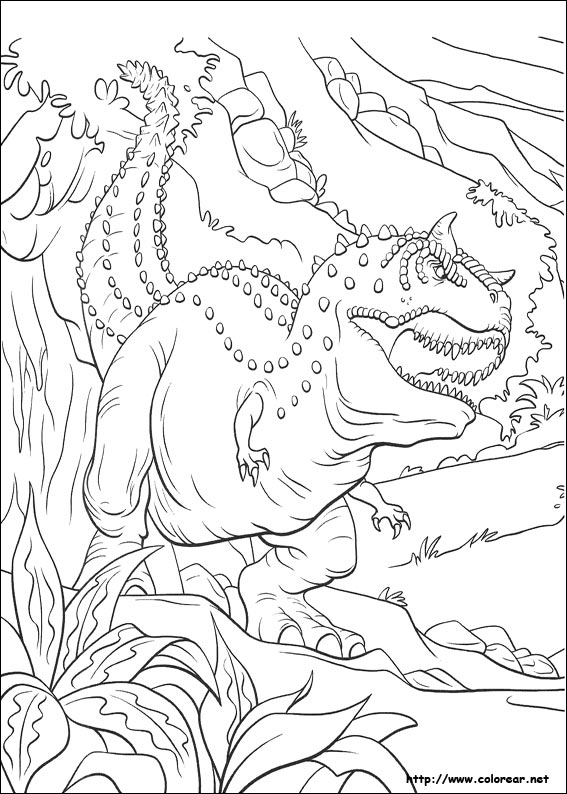 Coloriage d'un dinosaure dans un décor préhistorique Coloriage d'un dinosaure dans un décor préhistorique
