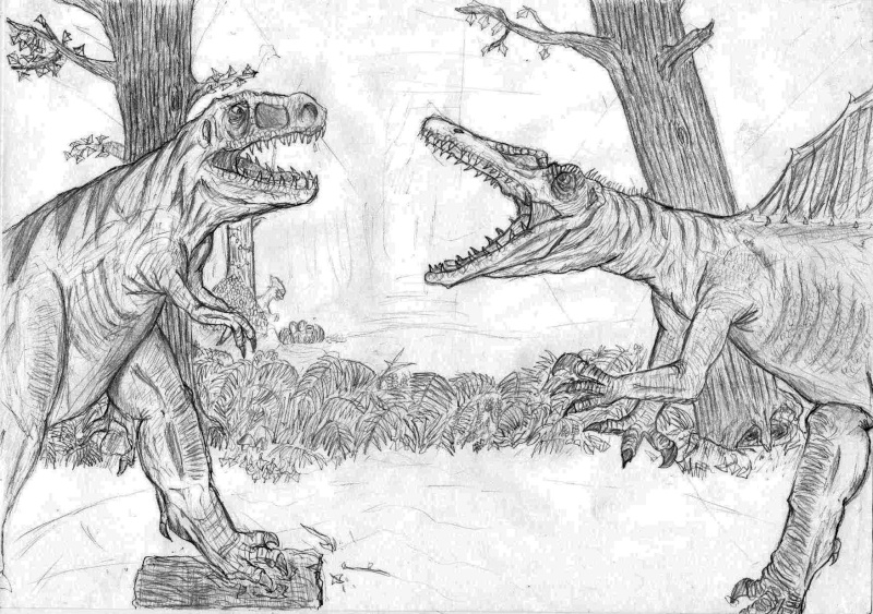 Dinosaures en pleine exploration dans un paysage jurassique Dinosaures en pleine exploration dans un paysage jurassique