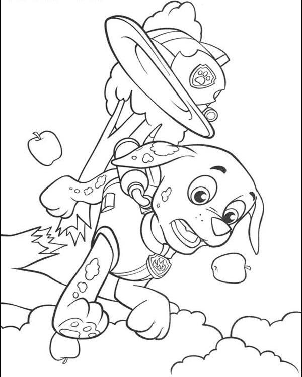 Coloriage de la Pat'Patrouille avec Chase et un décor urbain