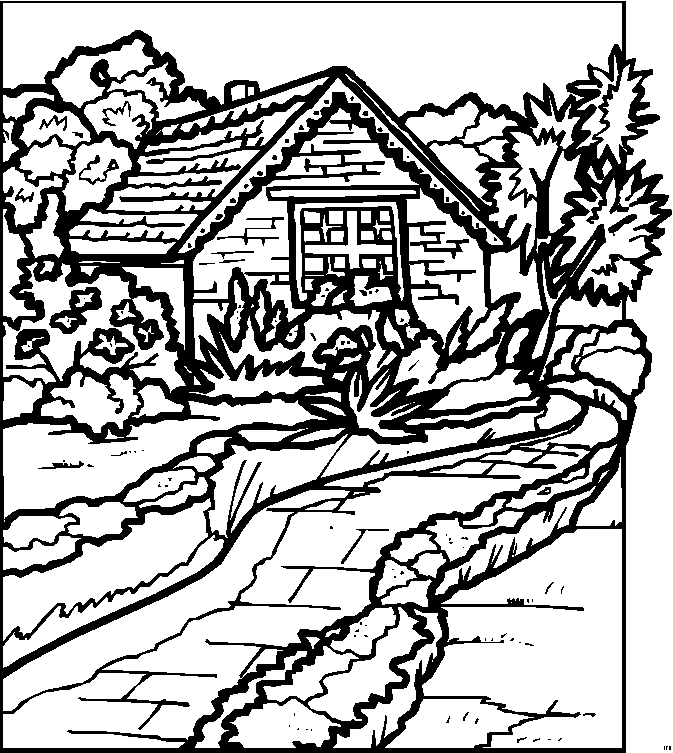 Coloriage d’un paysage naturel avec montagnes et arbres Coloriage d’un paysage naturel avec montagnes et arbres