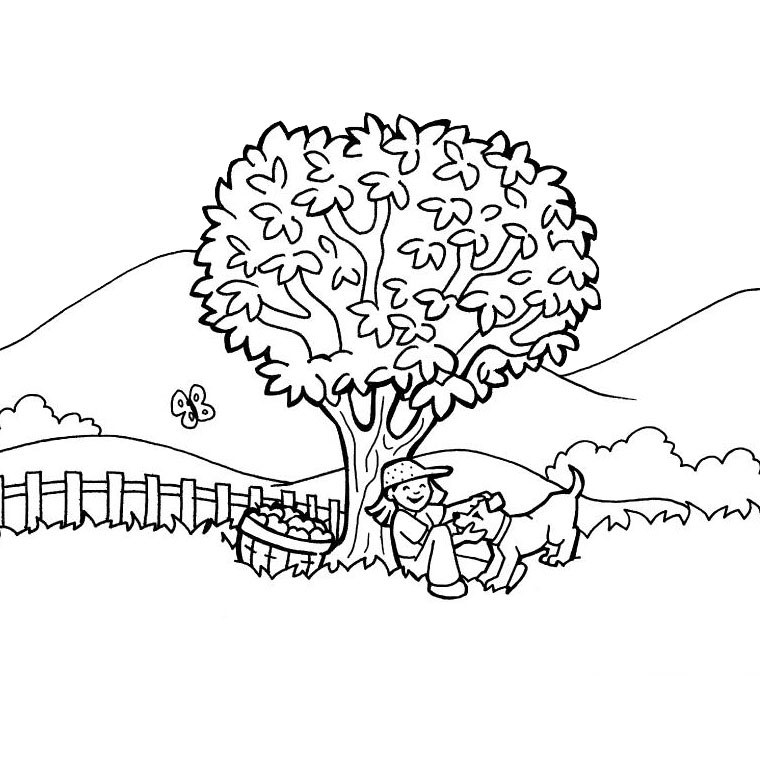 Coloriage d'un paysage de montagne avec un lac et des arbres