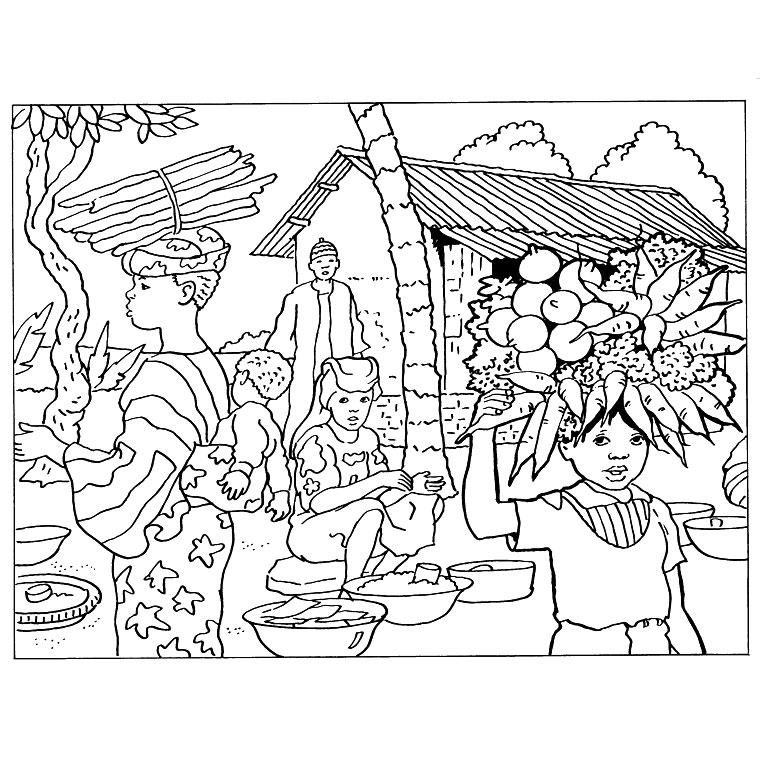 Coloriage d'un paysage de montagne avec un lac et des arbres