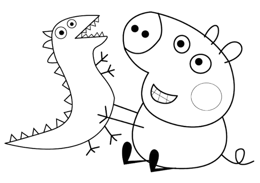 Peppa Pig jouant avec son petit frère George dans un paysage simple