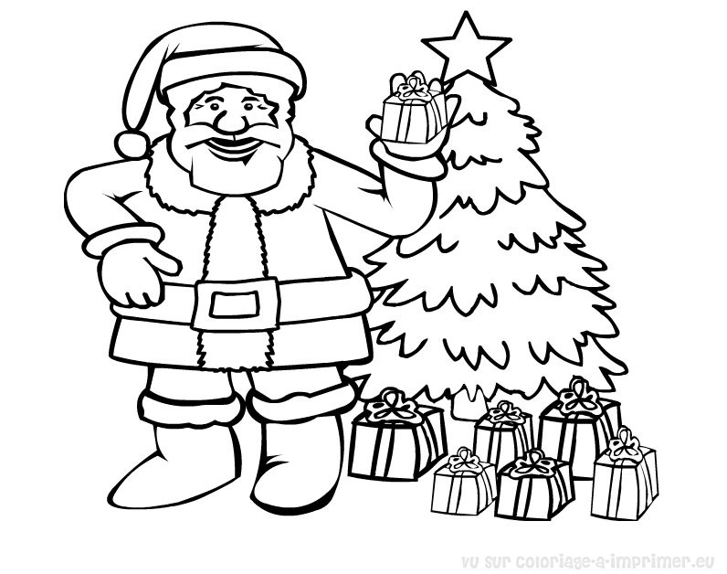 Un père Noël souriant portant un grand sac de jouets au milieu de flocons de neige