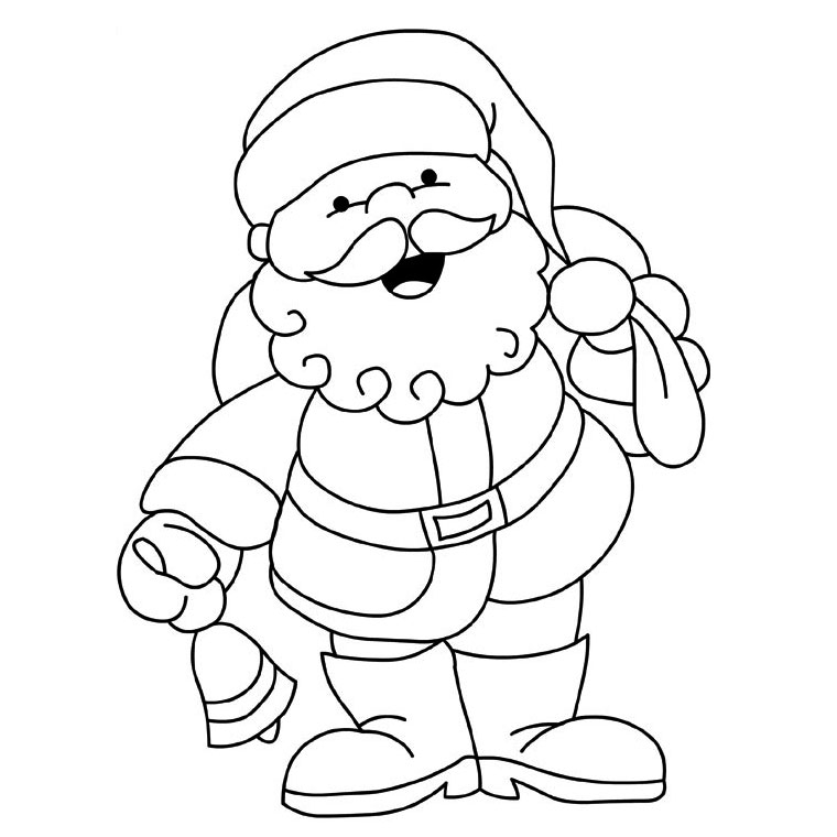 Coloriage d'un Père Noël joyeux tenant un sac de cadeaux