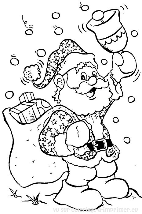 Un père Noël joyeux tenant un grand sac de jouets dans un paysage hivernal