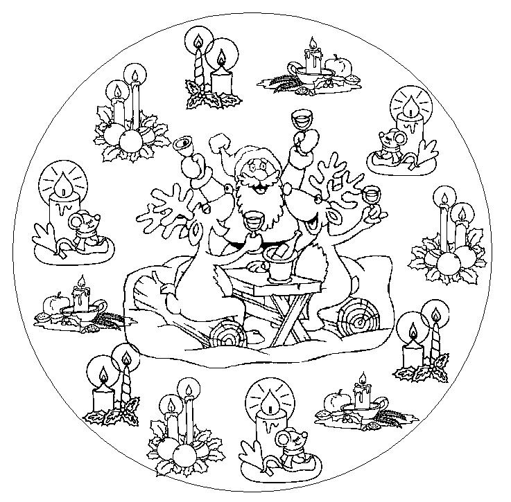 Coloriage du Père Noël souriant avec un grand sac de cadeaux