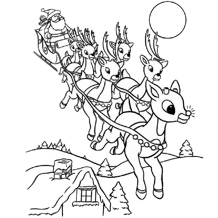 Coloriage de Noël : le Père Noël avec son grand sac de cadeaux