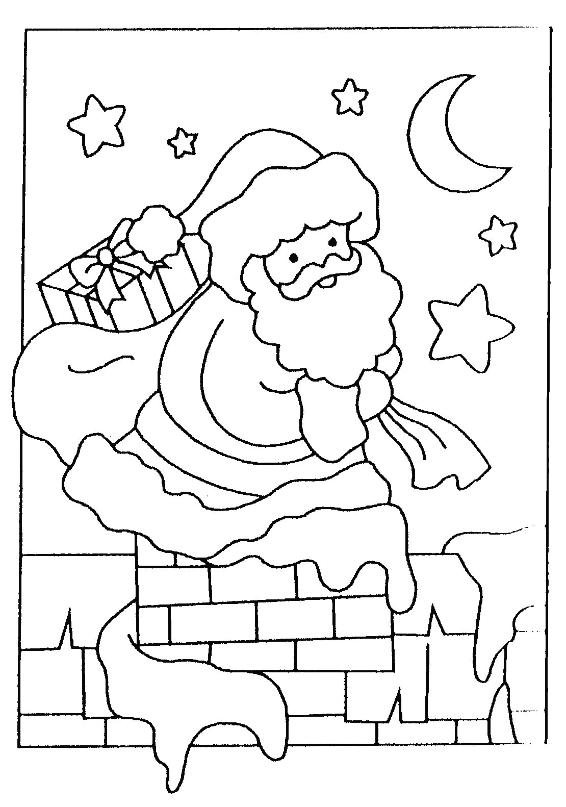 Coloriage d'un père Noël joyeux préparant des cadeaux