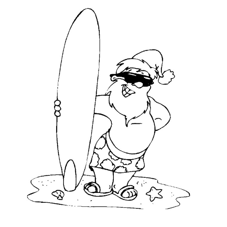 Coloriage d'un Père Noël joyeux avec des cadeaux sous un sapin