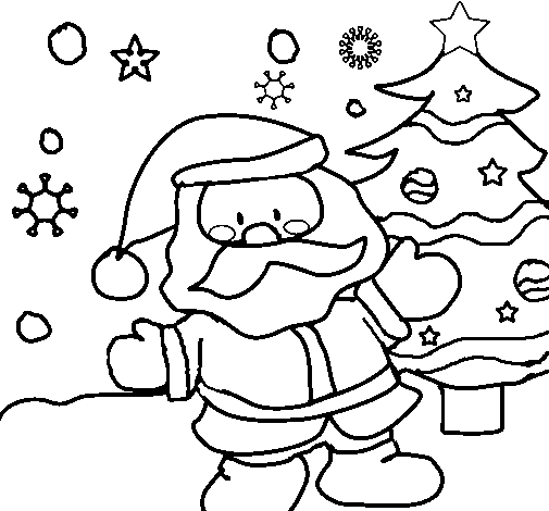 Coloriage du Père Noël en pleine préparation des cadeaux