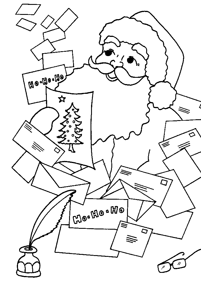 Coloriage du Père Noël préparant des cadeaux dans son atelier