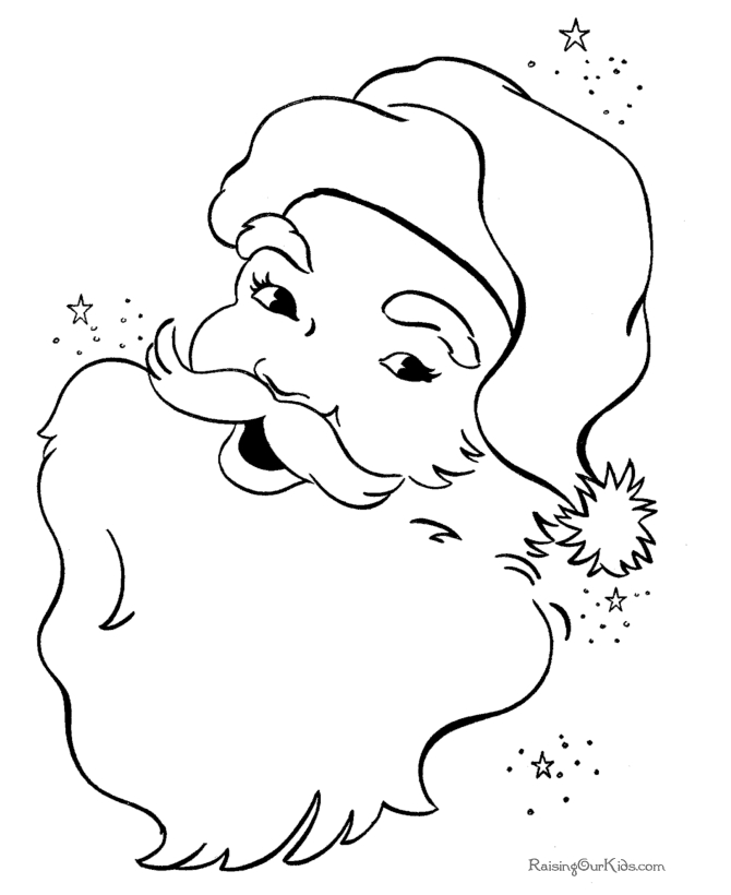 Coloriage d'un Père Noël souriant avec un sac de cadeaux