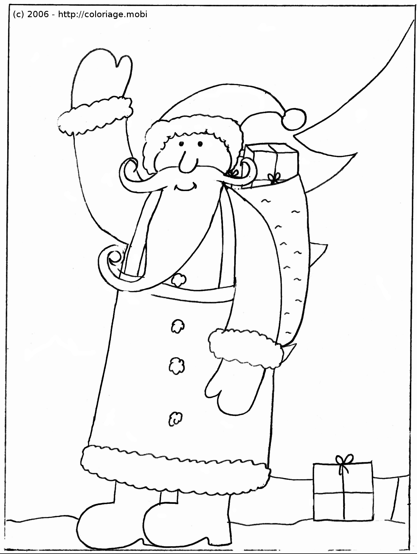 Un père Noël jovial préparant des cadeaux au coin du feu