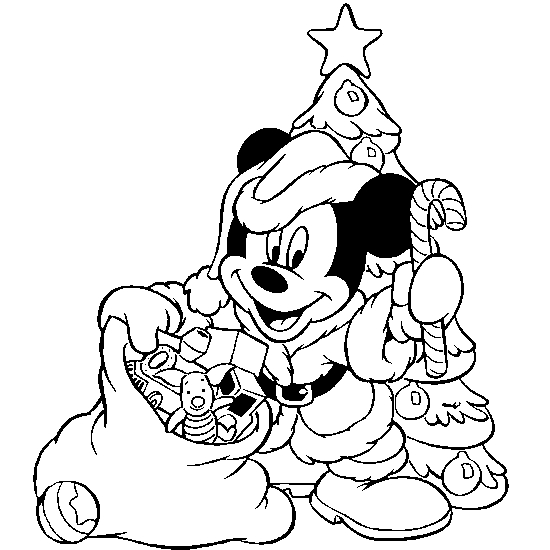 Coloriage de Père Noël en pleine distribution de cadeaux